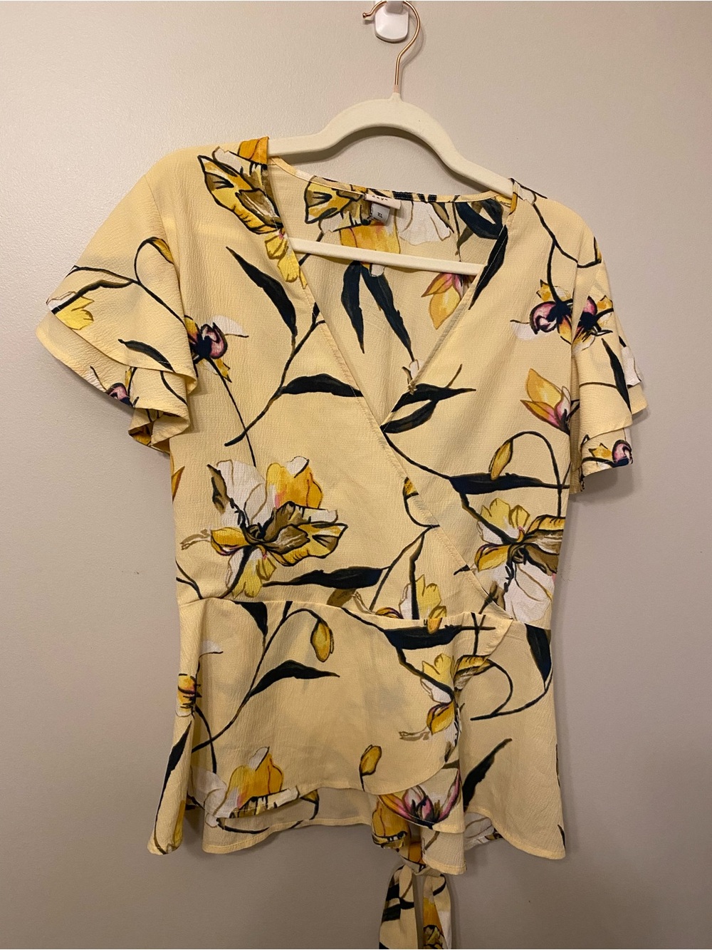 a new day Yellow Floral Wrap Peplum Blouse